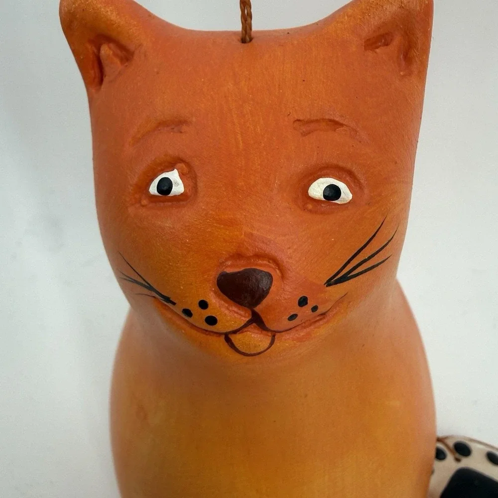 Clay Hand painted Orange Cat Figure & Paws Wind Chime Hanging Decor 2 FT‎